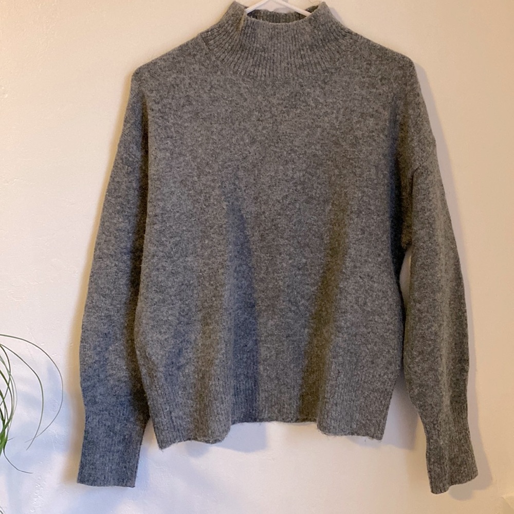 HM grey sweater mock neck with wool content .